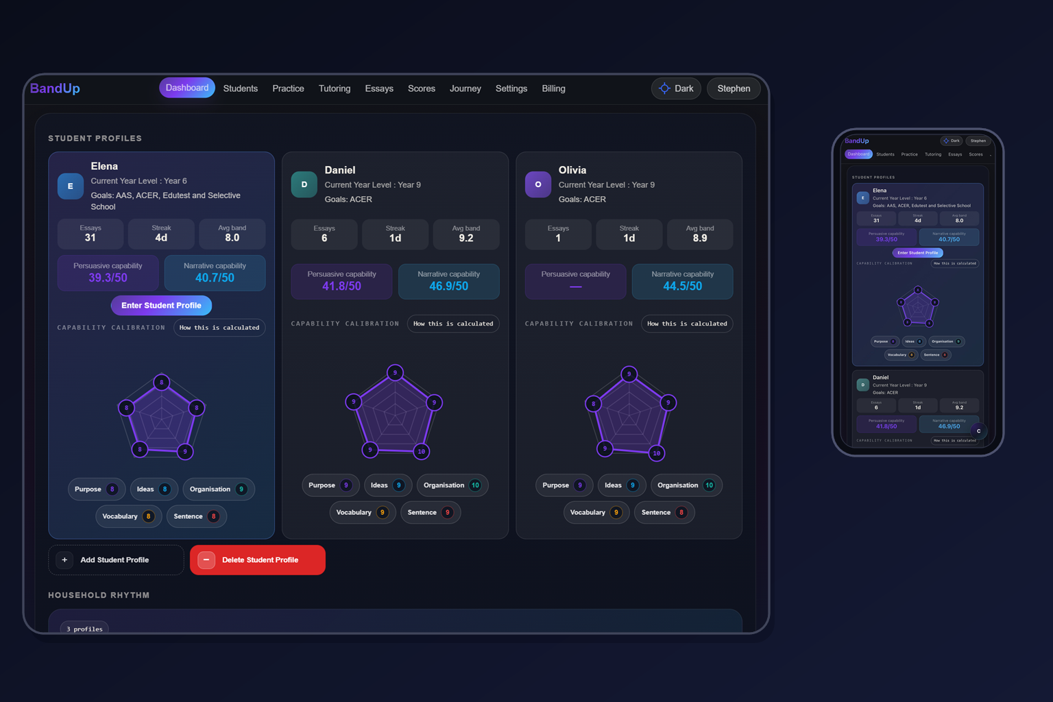 BandUp parent dashboard preview